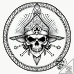 Pirate eyepatch beneath bone crown, concept a… – style Jagger Old – tattoo sketch (06.11.2025 06:58)