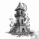 Broken tower under blood eclipse, tattoo draw… – style Jaeger Mini – tattoo sketch (06.11.2025 07:13)