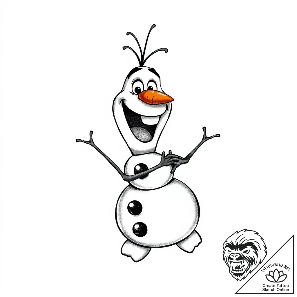 Tattoo sketch, olaf snowman hugging carrot no... - style Flux Inscriptions - tattoo sketch (06.11.2025 07:23)
