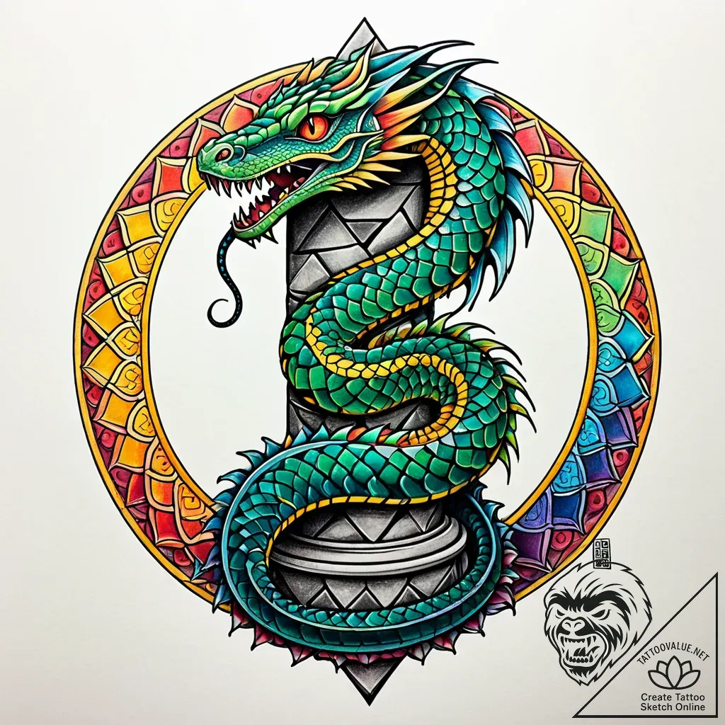 Tat tattoo sketch, basilisk coiled around sto... - style Jaeger Simple - tattoo sketch (06.11.2025 07:48)