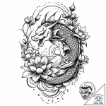 Koi fish circling blooming lotus, tattoo sket… – style Jaeger Mini – tattoo sketch (06.11.2025 07:53)