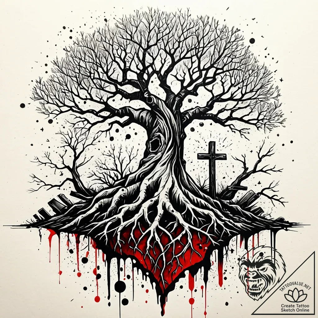 Tree roots binding shattered relic, concept a... - style Jaeger Simple - tattoo sketch (06.11.2025 08:08)