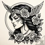 Valkyrie, ink illustration for tattoo, minima… – style Jaeger Simple – tattoo sketch (06.11.2025 08:28)