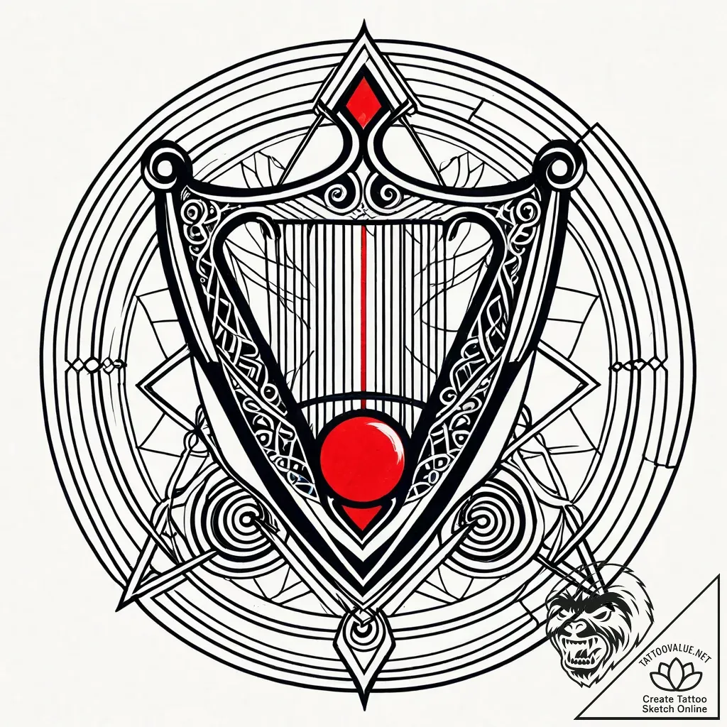 Onyx harp strings snapping, tattoo flash shee... - style Jaeger Simple - tattoo sketch (06.11.2025 09:28)