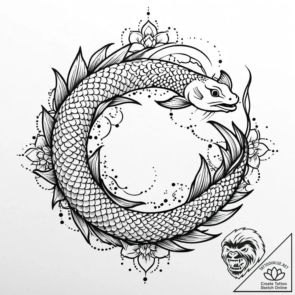 Koi serpent in frozen river, tattoo sketch de... - style Jaeger Mini - tattoo sketch (06.11.2025 09:53)