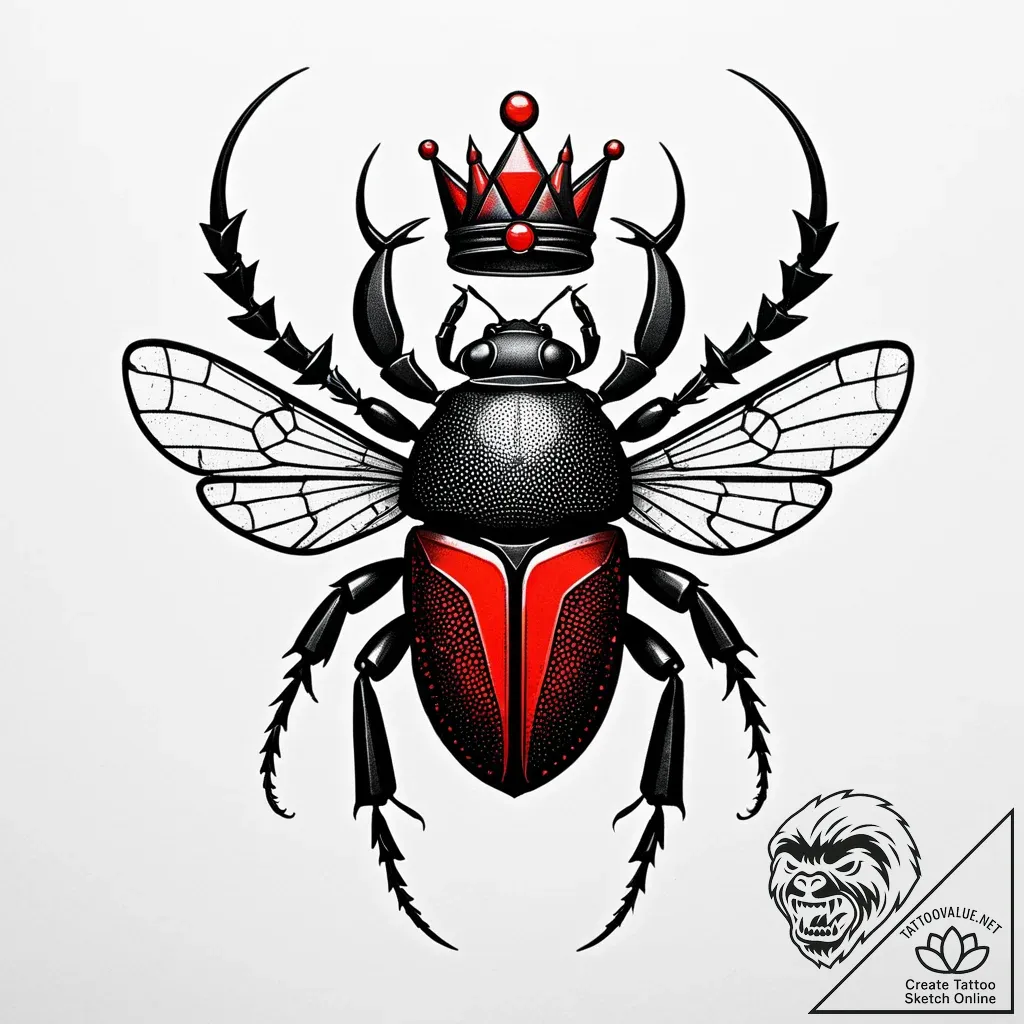 Scarab beetle crowned in runes, tattoo line a... - style Jaeger Simple - tattoo sketch (06.11.2025 10:08)
