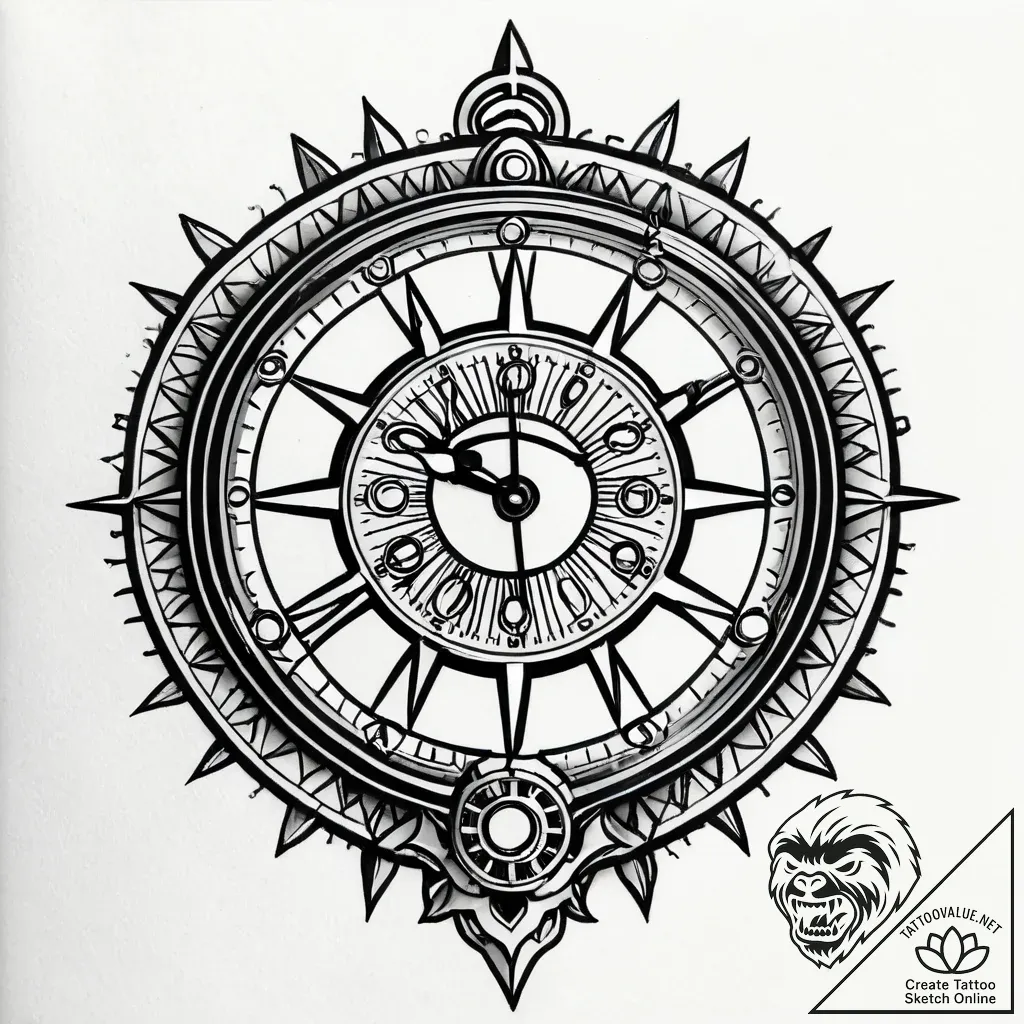 A detailed broken clock face, time passing,,... - style Jagger Old - tattoo sketch (06.11.2025 10:18)