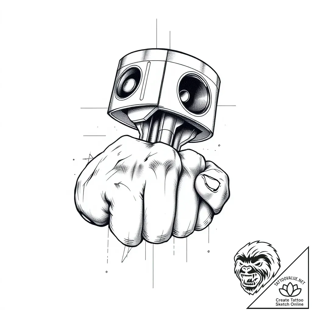 Piston from an engine, morphed into a clenche... - style Flux Inscriptions - tattoo sketch (06.11.2025 10:43)