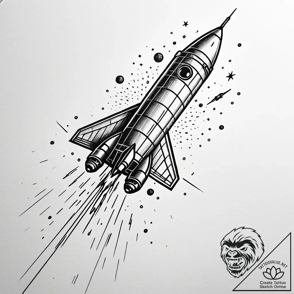 A powerful blast off rocket, space exploratio... - style Jaeger Simple - tattoo sketch (06.11.2025 10:48)