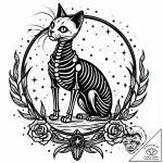 Black cat with a skeleton visible as a shimme… – style Jaeger Mini – tattoo sketch (06.11.2025 10:53)