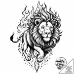 Animated lion with flaming mane, tattoo sketc… – style Jaeger Mini – tattoo sketch (06.11.2025 11:33)