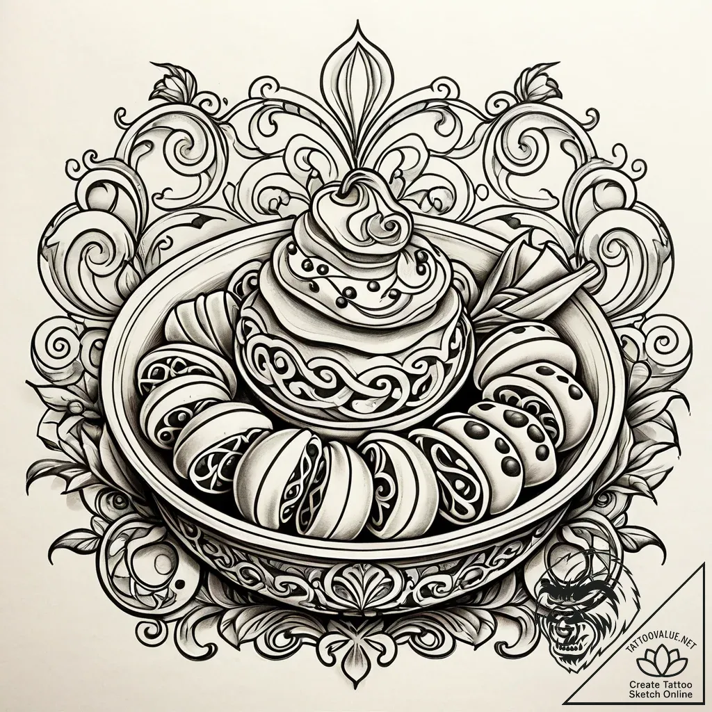 Tattoo sketch, po lifting dumplings, humorous... - style Jaeger Simple - tattoo sketch (06.11.2025 11:48)