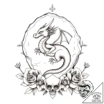Fossil of a dragon embedded in stone, tattoo… – style Flux Inscriptions – tattoo sketch (06.11.2025 12:43)