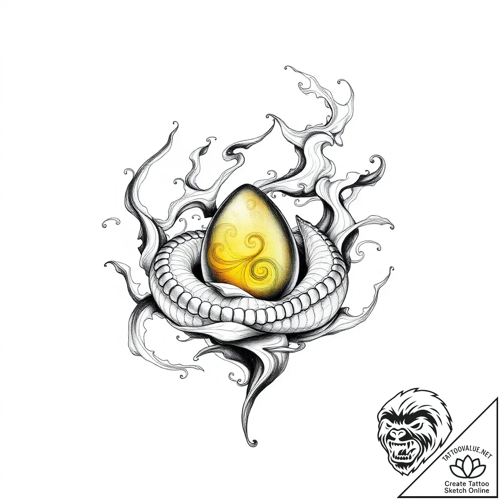 Serpent egg beneath spectral mist, ink illust... - style Flux Inscriptions - tattoo sketch (06.11.2025 13:03)