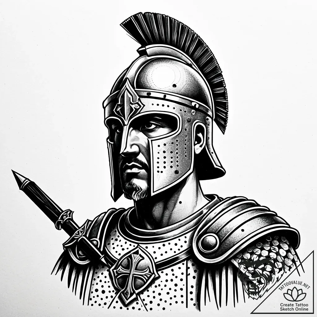 Roman legionary, concept art for tattoo, clea... - style Jaeger Simple - tattoo sketch (06.11.2025 13:08)