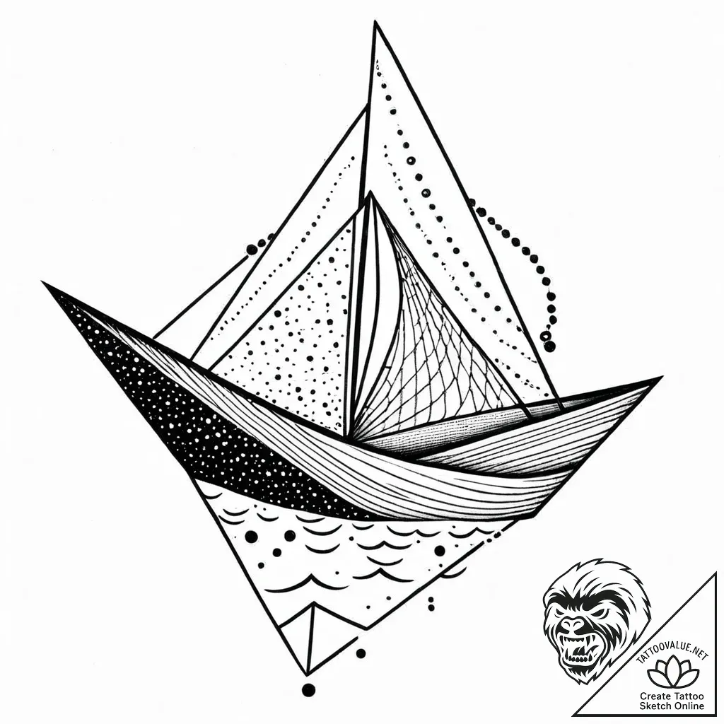 Paper boat floating on a minimalist wave, tat... - style Jaeger Mini - tattoo sketch (06.11.2025 13:13)