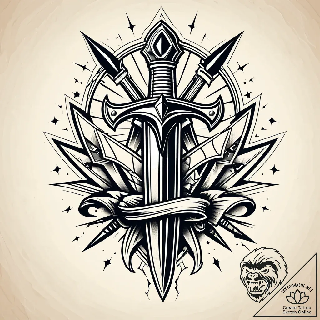 Dagger reflected in shattered mirror, tattoo... - style Jaeger Simple - tattoo sketch (06.11.2025 14:08)