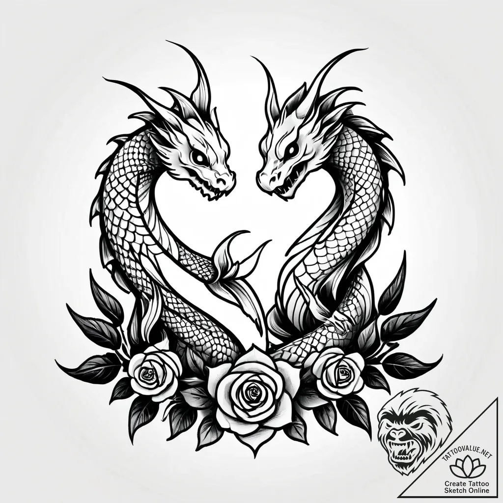 Koi dragon with flaming fins, artistic tattoo... - style Jagger Old - tattoo sketch (06.11.2025 14:18)