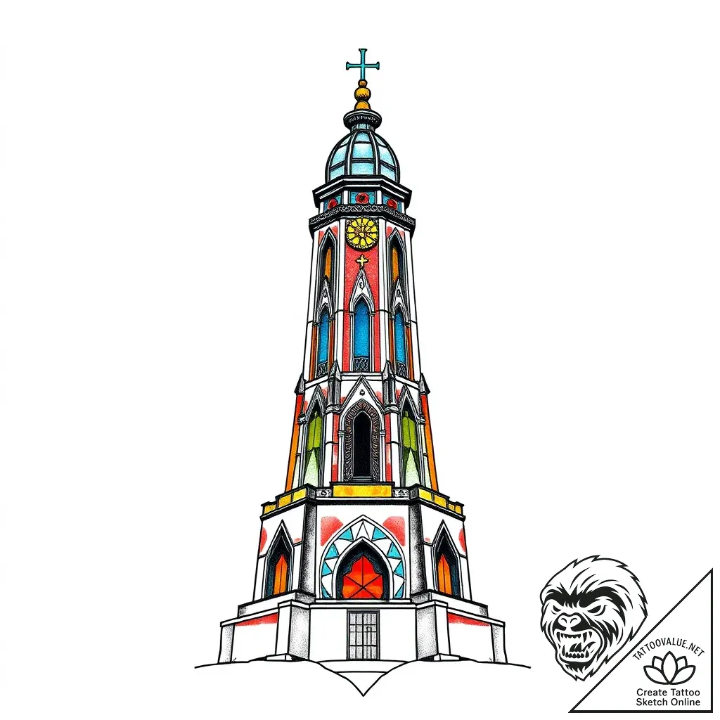 A classic bell tower against a sky, architect... - style Flux Inscriptions - tattoo sketch (06.11.2025 14:23)