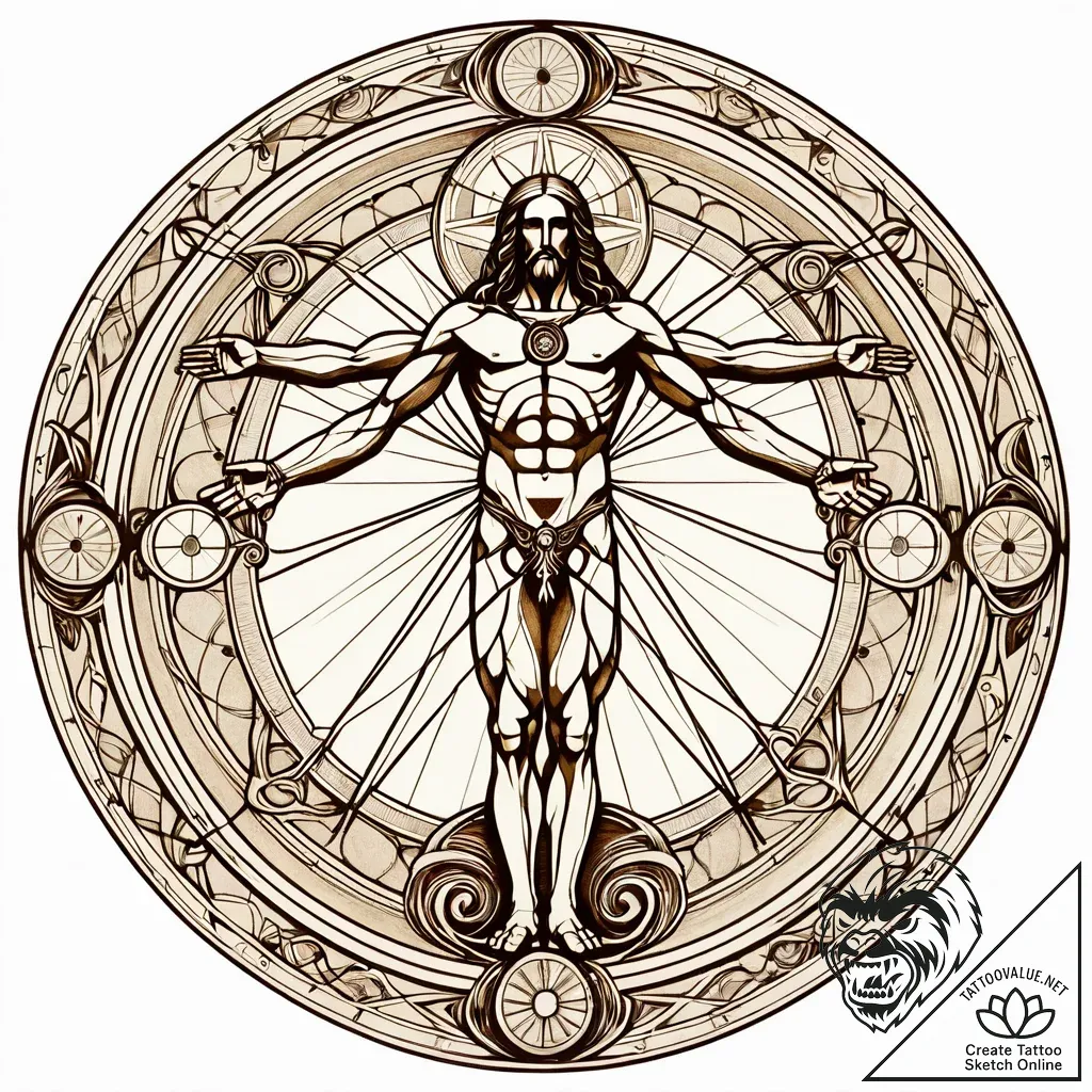 Da vinci's vitruvian man, a symbol of harmony... - style Jaeger Simple - tattoo sketch (06.11.2025 14:28)