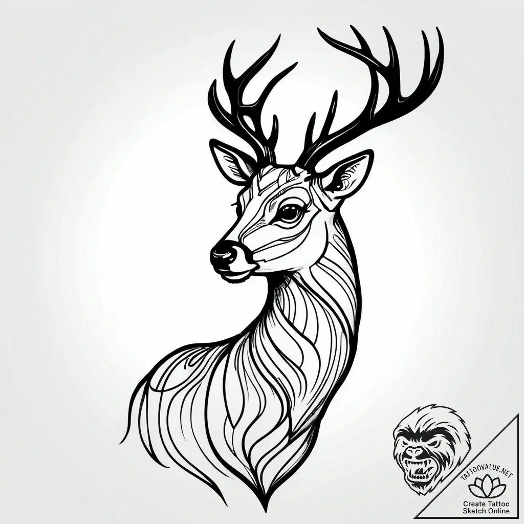 Black deer standing in mist, tattoo drawing o... - style Jagger Old - tattoo sketch (06.11.2025 14:38)