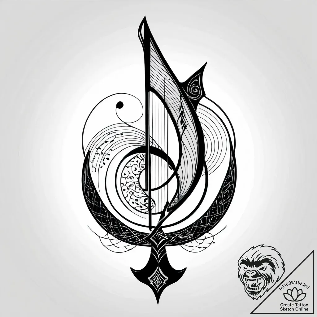Broken harp missing strings, artistic tattoo... - style Jagger Old - tattoo sketch (06.11.2025 14:58)