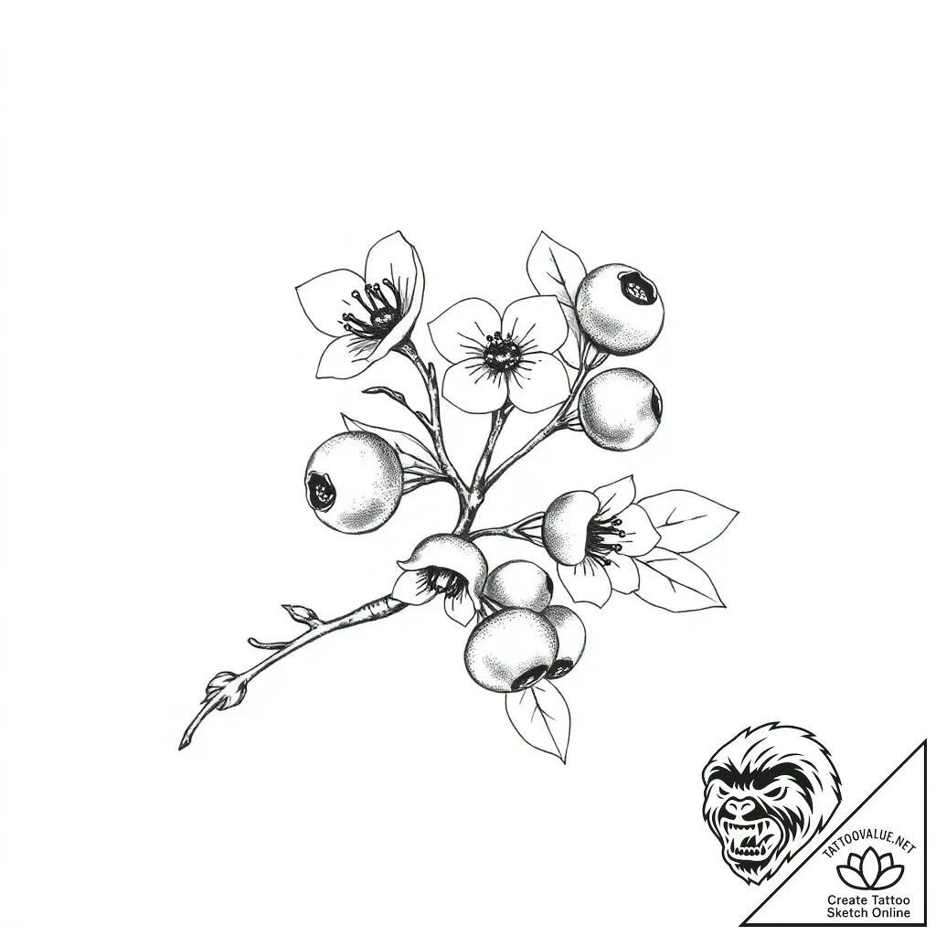 Tattoo sketch blueberry blossom, artistic tat... - style Flux Inscriptions - tattoo sketch (07.11.2025 08:47)