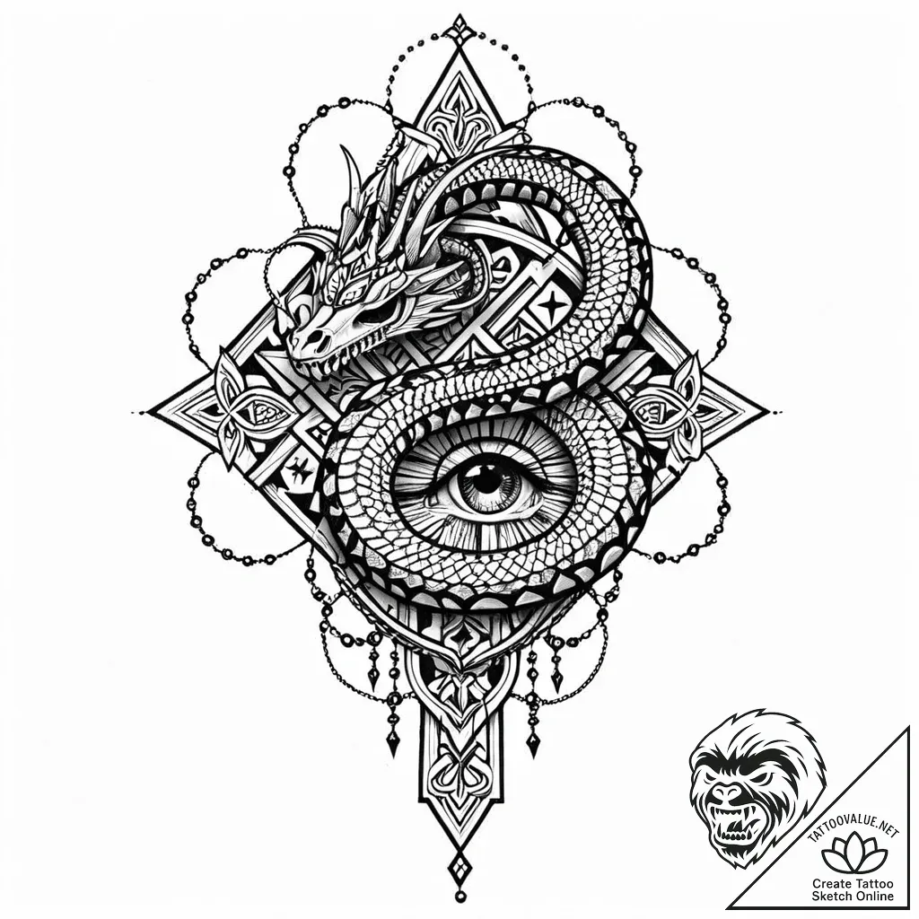 Ice serpent wrapping skeletal hand, tattoo sk... - style Jaeger Mini - tattoo sketch (07.11.2025 08:53)