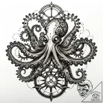 Tat tattoo sketch, steampunk octopus with clo… – style Jaeger Mini – tattoo sketch (07.11.2025 09:13)