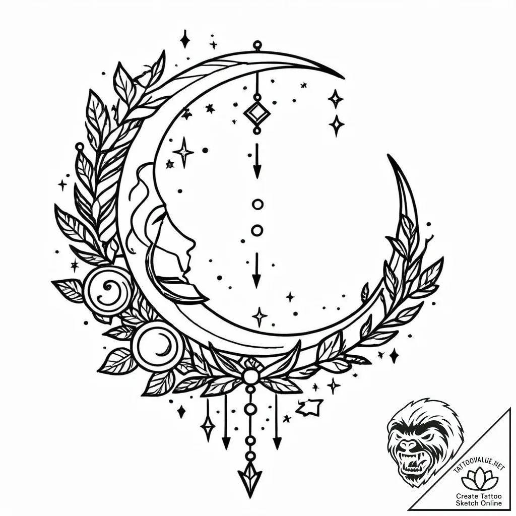 Artemis's bow made from a crescent moon, with... - style Jaeger Mini - tattoo sketch (07.11.2025 09:33)