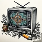 Old crt television displaying only static, wi… – style Jaeger Simple – tattoo sketch (07.11.2025 09:48)