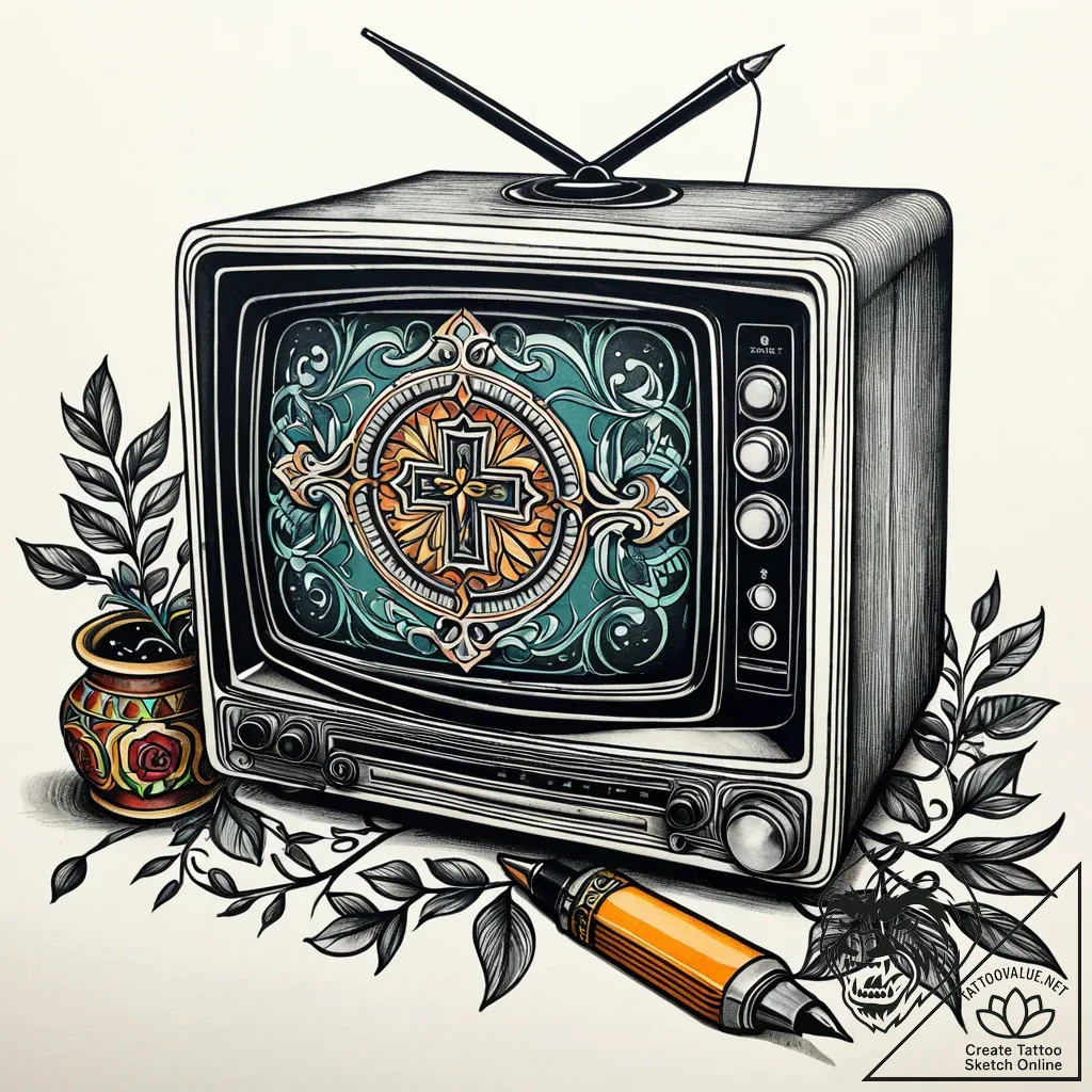 Old crt television displaying only static, wi... - style Jaeger Simple - tattoo sketch (07.11.2025 09:48)