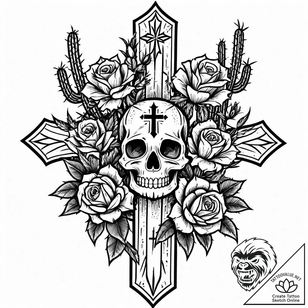 Tattoo sketch, clustered cacti with sharp spi... - style Jaeger Mini - tattoo sketch (07.11.2025 10:13)