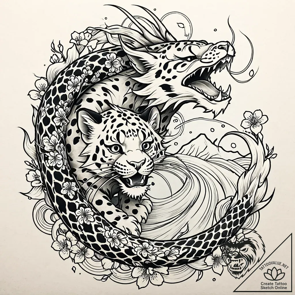Snow leopard, concept art for tattoo, sepia t... - style Jaeger Mini - tattoo sketch (07.11.2025 10:33)