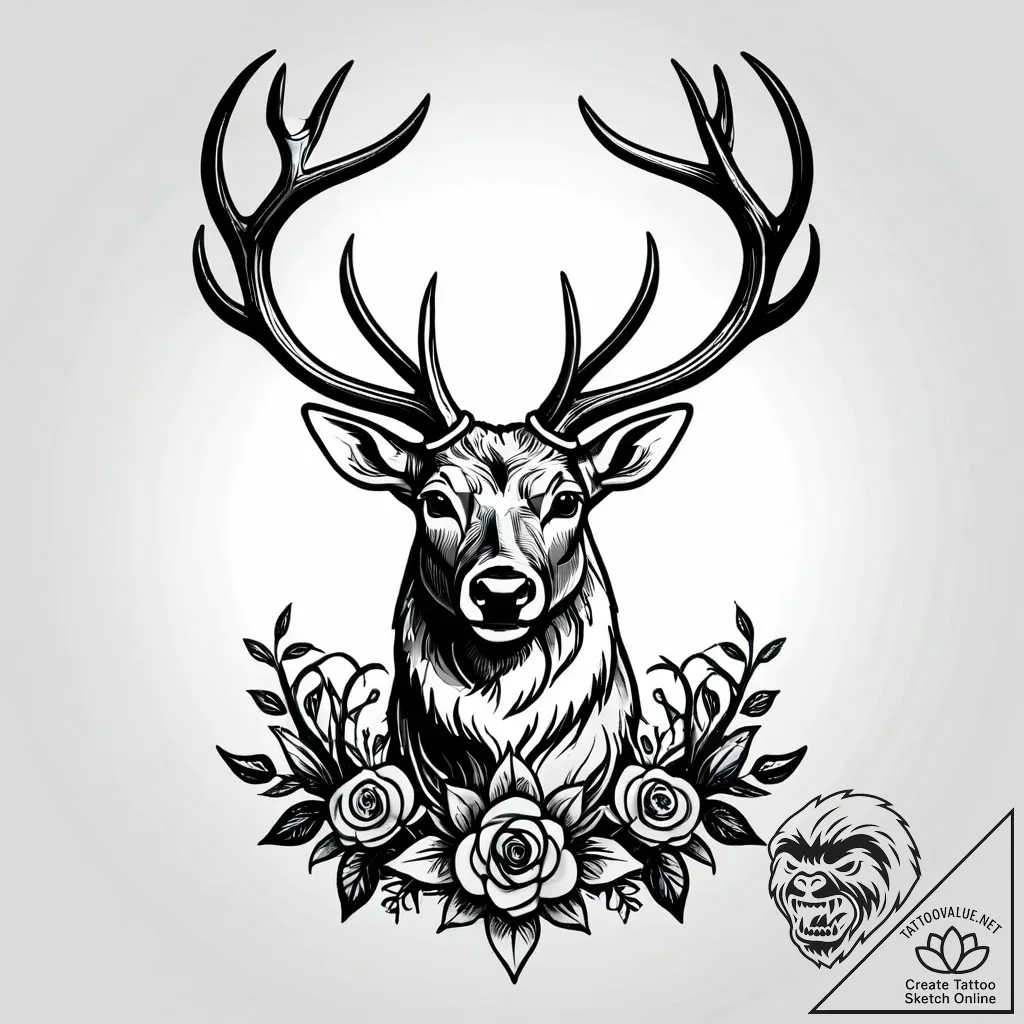 Tattoo sketch, horned stag with twisting antl... - style Jagger Old - tattoo sketch (07.11.2025 10:38)