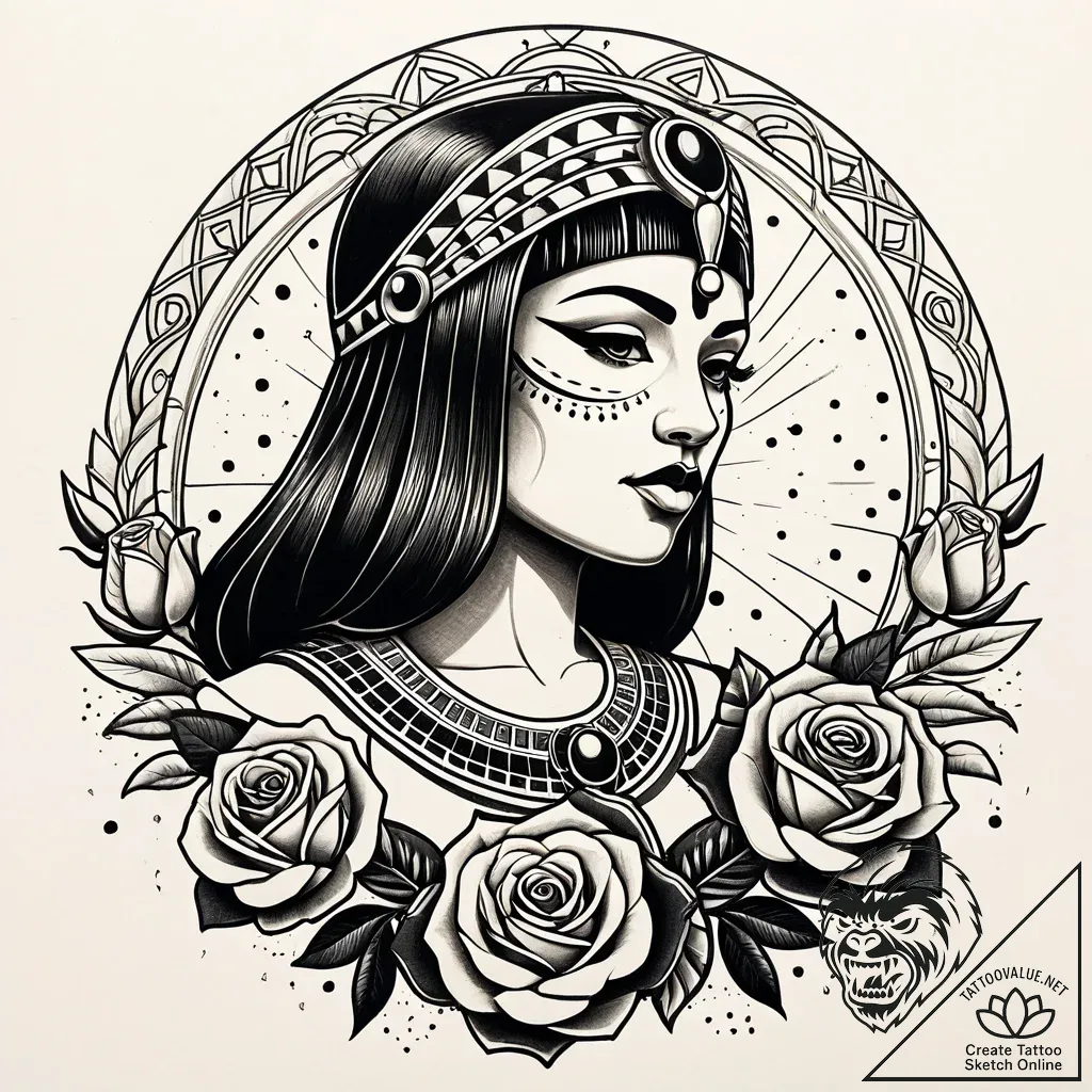 Cleopatra, ink illustration for tattoo, minim... - style Jaeger Simple - tattoo sketch (07.11.2025 10:48)