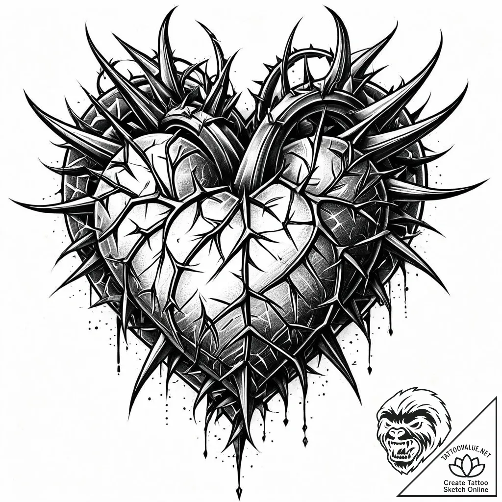 Engraved heart pierced by thorns, tattoo flas... - style Jaeger Mini - tattoo sketch (07.11.2025 10:53)