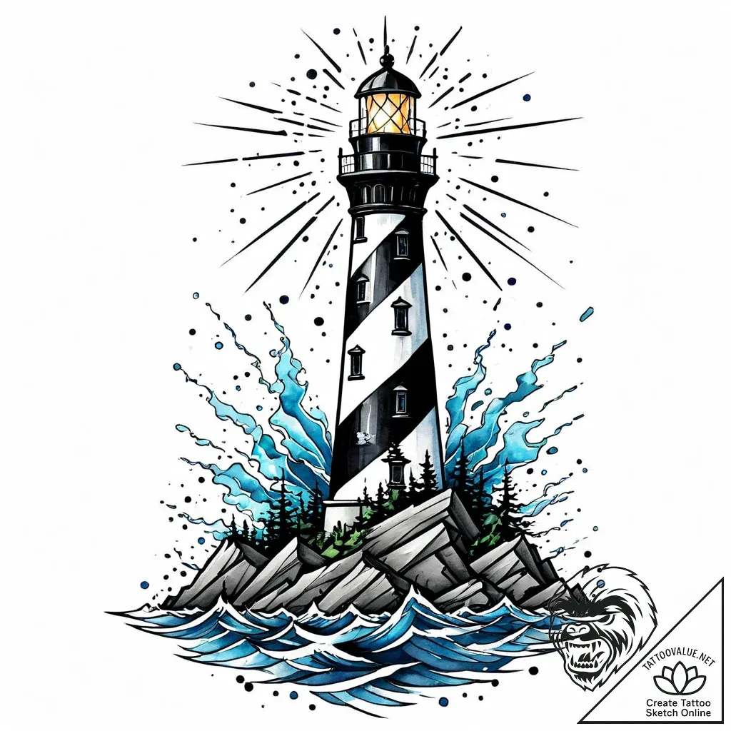 An abandoned lighthouse standing defiant agai... - style Jaeger Mini - tattoo sketch (07.11.2025 11:13)