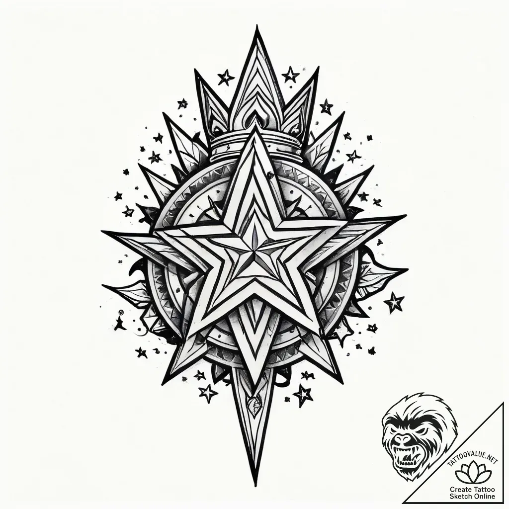 Xenolith staff crowned with stars, tattoo ske... - style Jagger Old - tattoo sketch (07.11.2025 11:18)