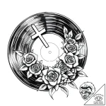 Vinyl record, black and glossy, tattoo sketch… – style Flux Inscriptions – tattoo sketch (07.11.2025 11:43)