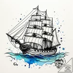 Yardarm of a square-rigged ship, tattoo line… – style Jaeger Simple – tattoo sketch (07.11.2025 11:48)