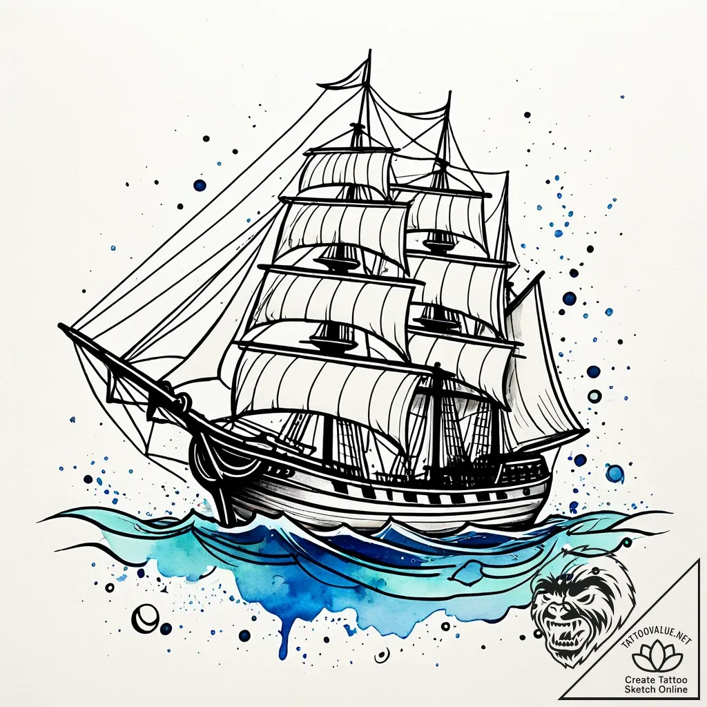 Yardarm of a square-rigged ship, tattoo line... - style Jaeger Simple - tattoo sketch (07.11.2025 11:48)