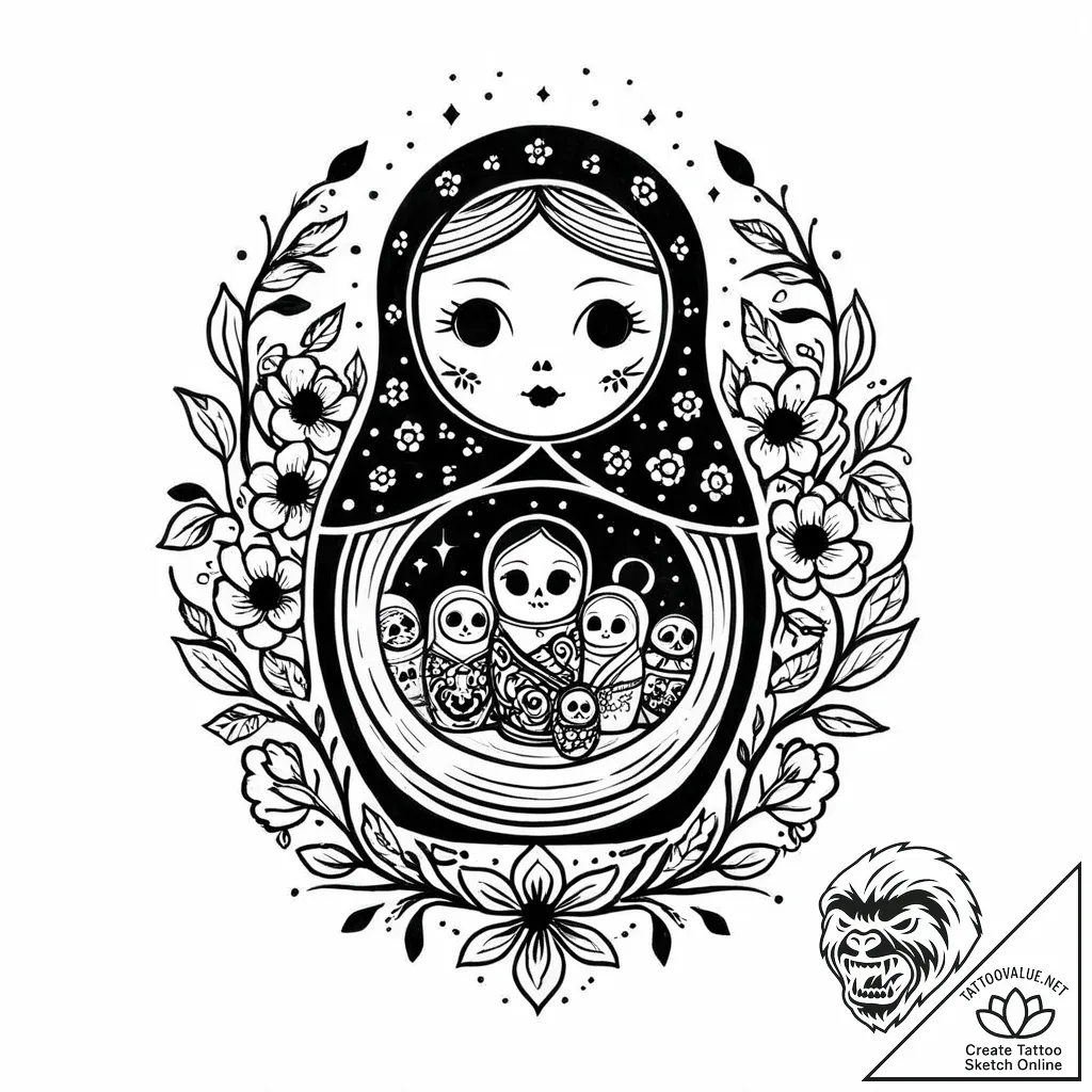 Nesting doll with layers of life, death, and... - style Jaeger Mini - tattoo sketch (07.11.2025 11:53)