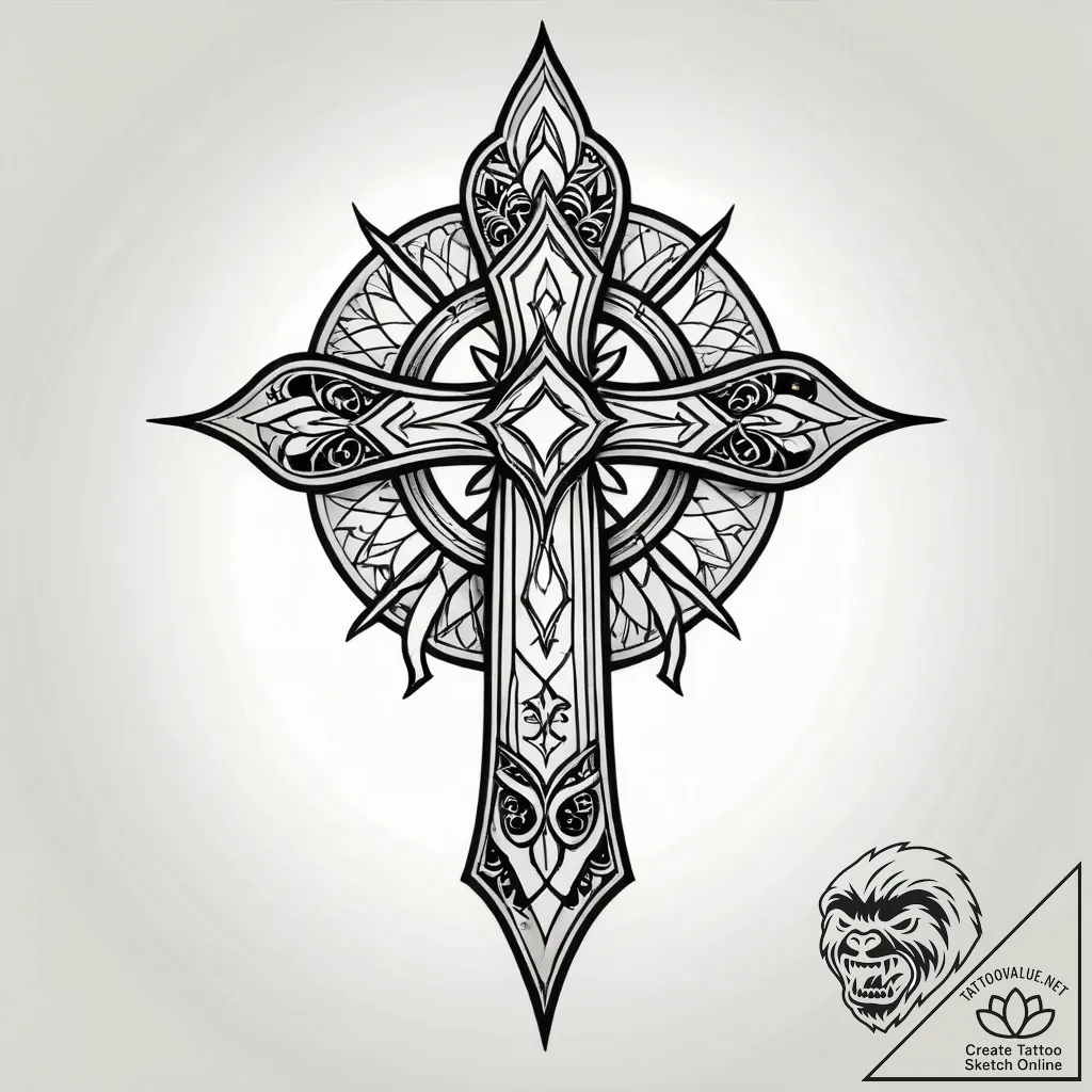 Graven blade beneath celestial bloom, tattoo... - style Jagger Old - tattoo sketch (07.11.2025 11:58)