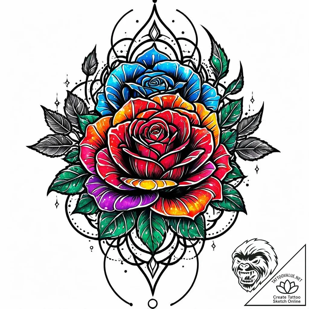 Astral rose blooming in darkness, tattoo line... - style Jaeger Mini - tattoo sketch (07.11.2025 14:53)