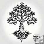 Pine tree with skeletal roots, ink illustrati… – style Jagger Old – tattoo sketch (07.11.2025 14:58)