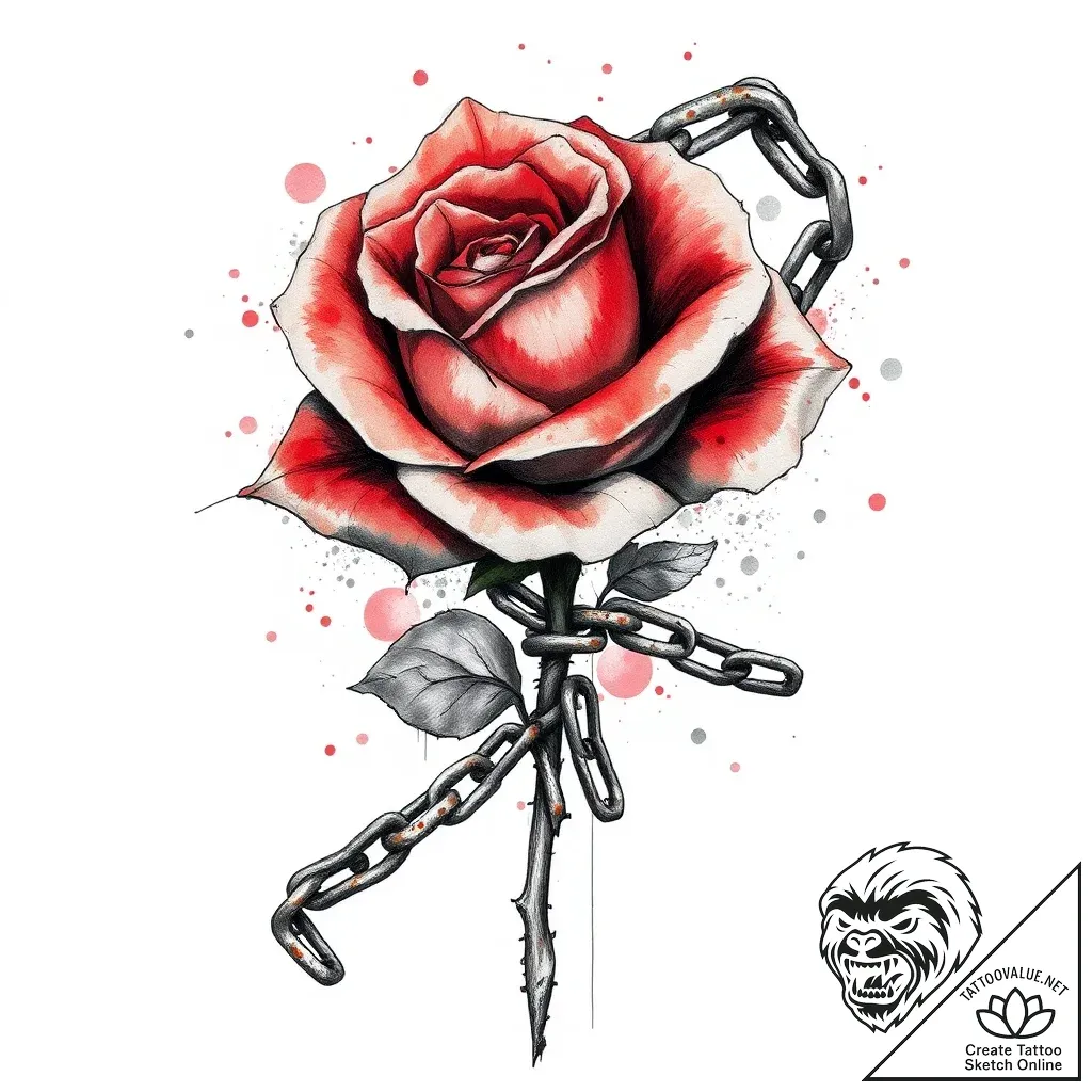 Flaming rose entwined with chains, concept ar... - style Flux Inscriptions - tattoo sketch (07.11.2025 15:03)