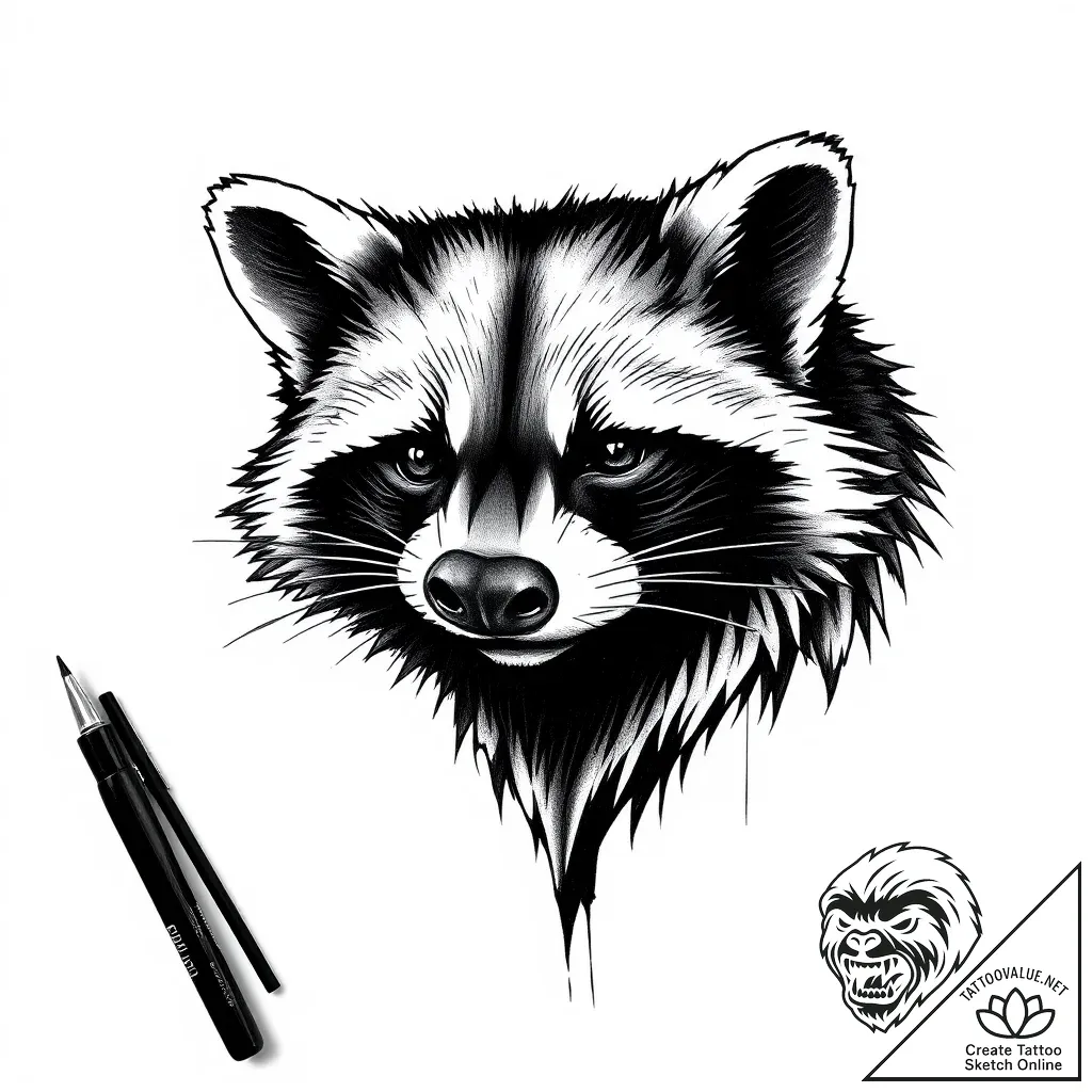 Raccoon, artistic tattoo sketch, blackwork ta... - style Flux Inscriptions - tattoo sketch (07.11.2025 15:23)
