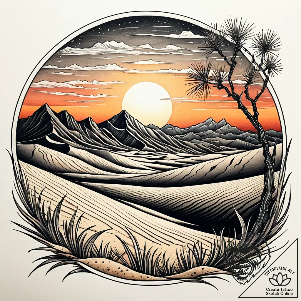 Tat tattoo sketch, vast desert dunes with rip... - style Jaeger Simple - tattoo sketch (07.11.2025 15:28)