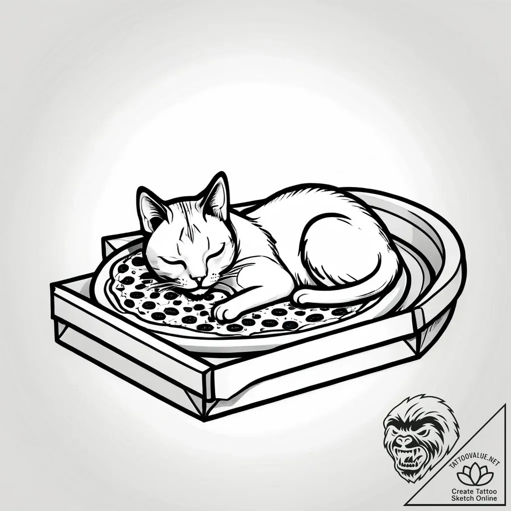 Cat sleeping inside an empty pizza box, tatto... - style Jagger Old - tattoo sketch (07.11.2025 15:38)